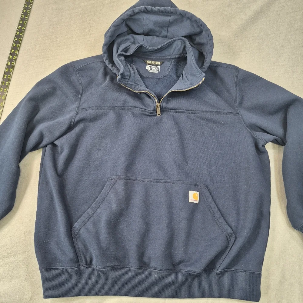 Carhartt Men's XXL Rain Defender Loose Fit Heavyweight Quarter-Zip Hoodie Blue - Picture 6 of 12